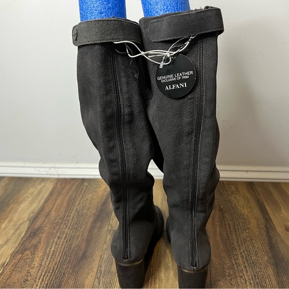 ALFANI Nessii Step 'N Flex Wide-Calf Knee High Dress Boots Sz 7 NWT Gray Leather - Picture 5 of 12